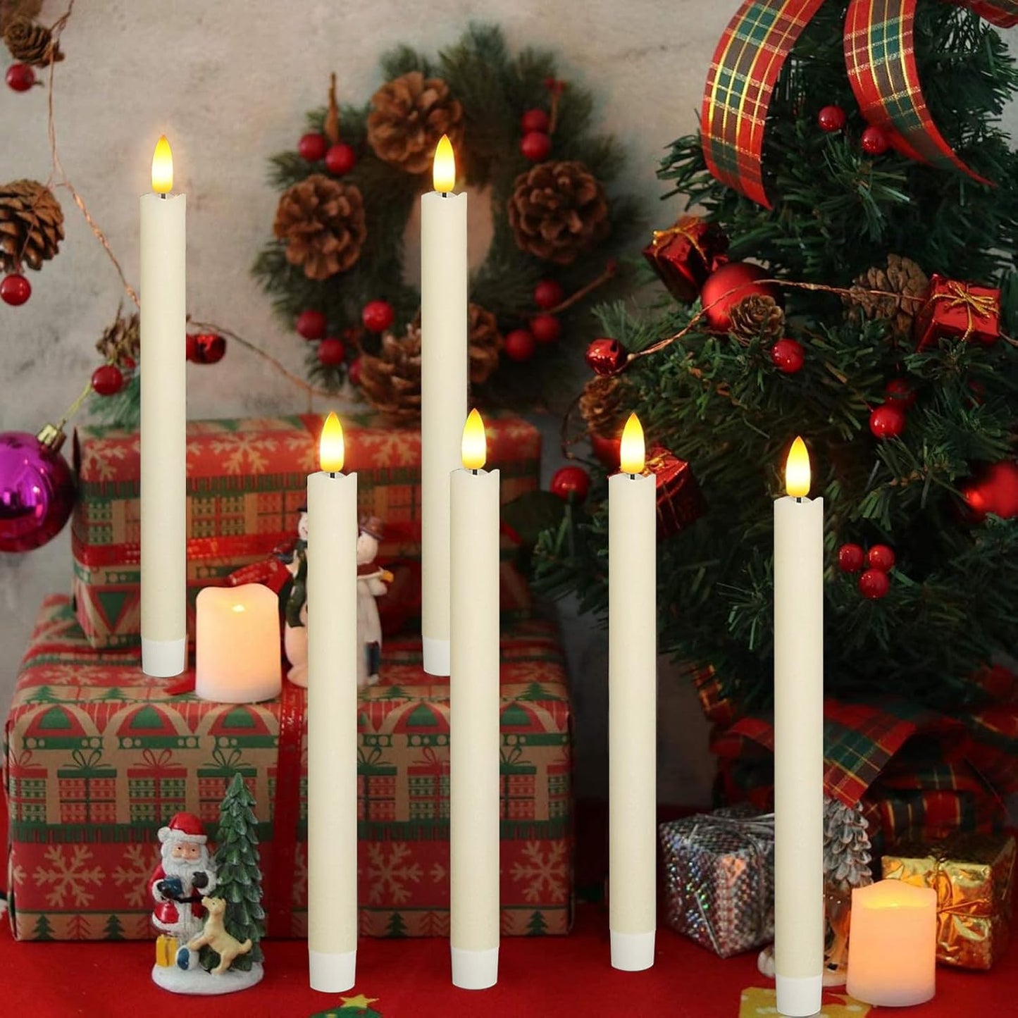 KSWING Upgraded Real Wax Short LED Flameless Taper Candles with Remote, 6 PCS White Candlesticks Battery Operated 3D Flickering - 6" Realistic Fake Candle Sticks for Home/Wedding/Fireplace Xmas Decor