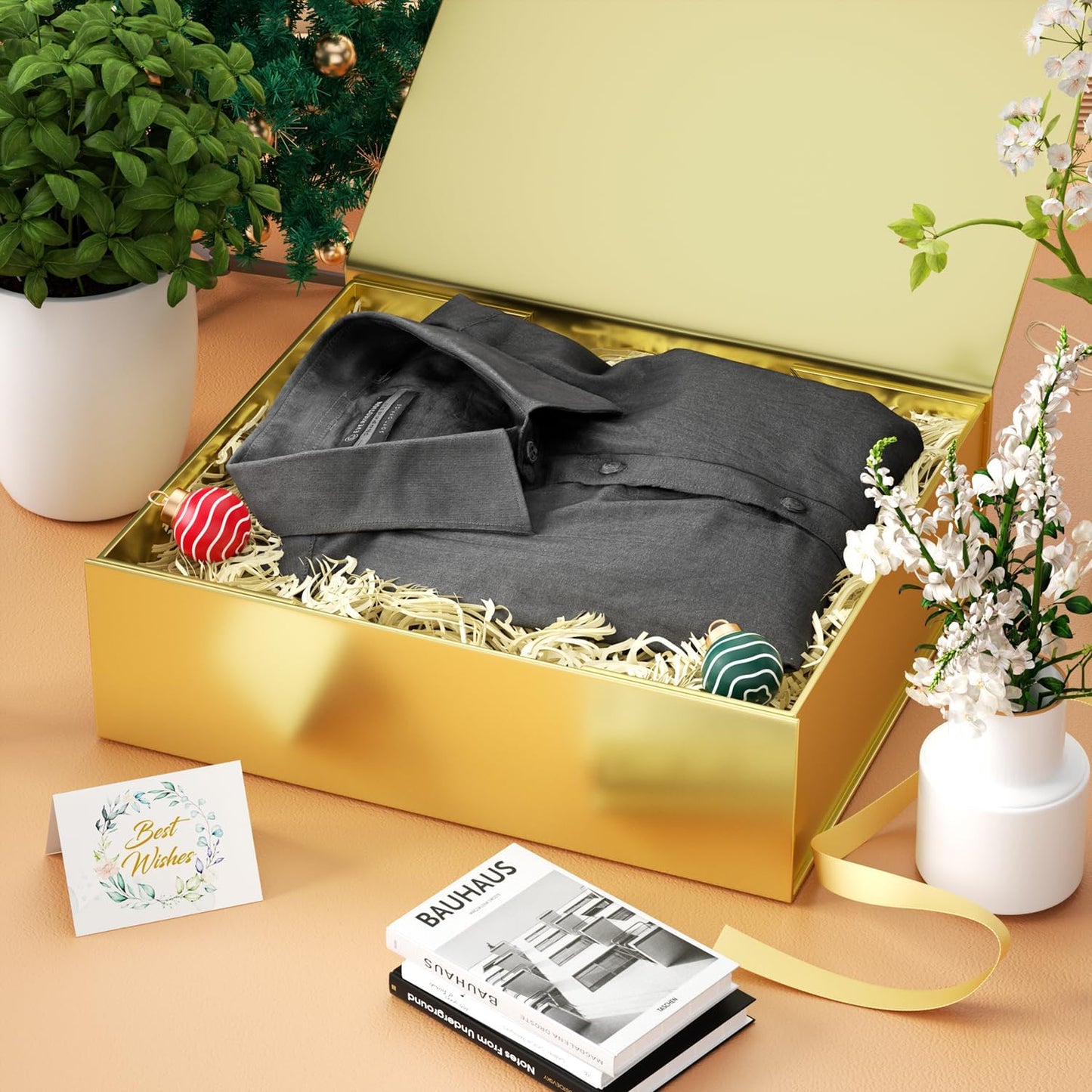 PSHVYM Gift Boxes with Lids, 11.5x7.8x3 In Forest Green Gift Box for Presents Magnetic Closure for T-Shirts, Gloves, Scarves, Books, Baby Clothes, Robes Clothing Gift Wrap, Contains Card, Ribbon