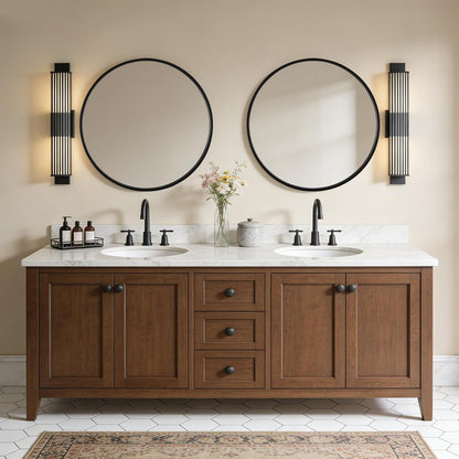 WallBeyond Wood Round Mirror with Wood Frame 24 inch Circle Wall Mirror for Bathroom Round Wall Mirror for Wall Decor, Vanity, Entryway Living Room (Walnut)