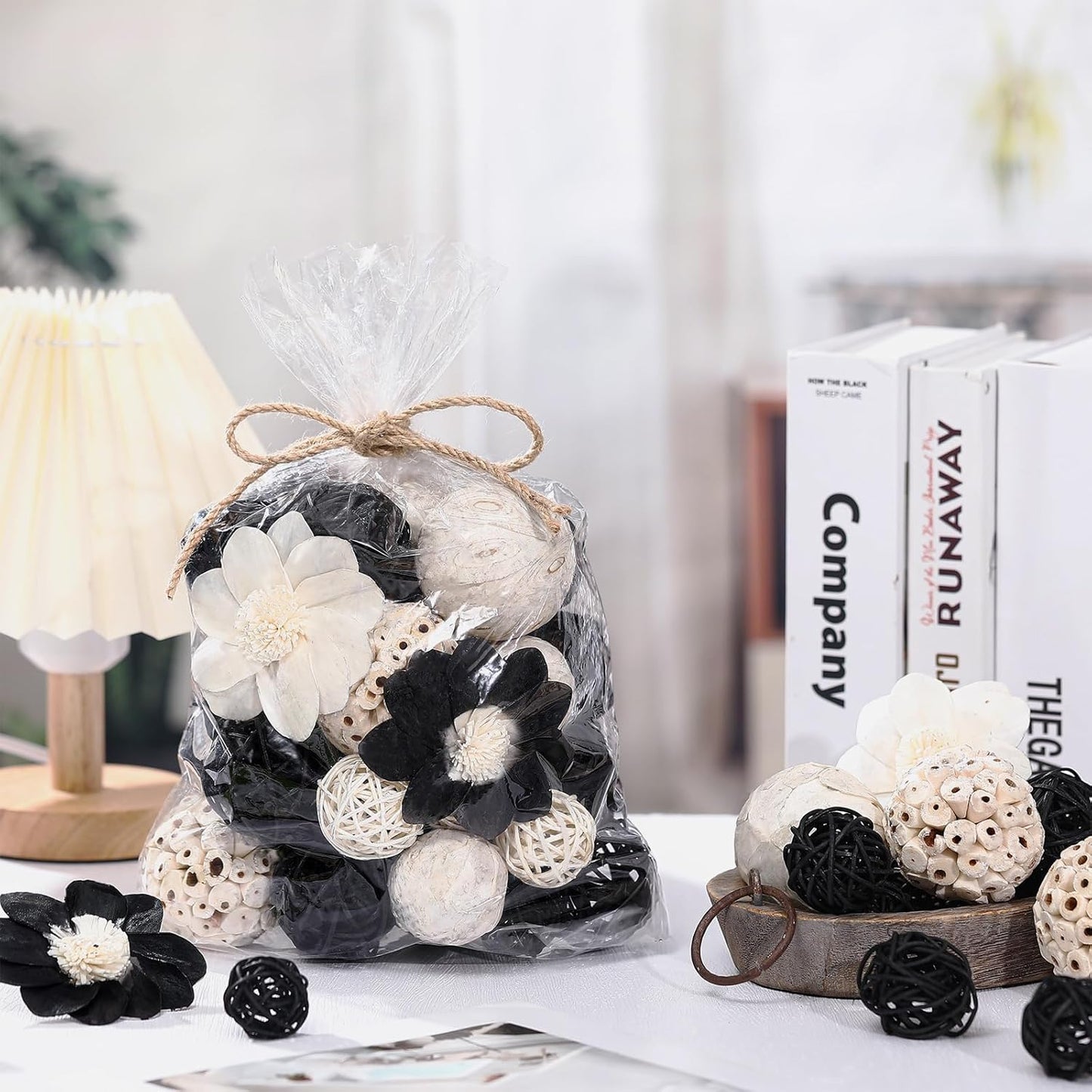 Riceshoot 2 Pack Decorative Balls Potpourri Bowl Filler Decor Natural Vase Bowl Filler Assorted Spherical Rattan Twigs Wicker Balls Cotton for Home Centerpiece(White)