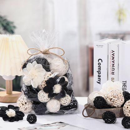 Riceshoot 2 Pack Decorative Balls Potpourri Bowl Filler Decor Natural Vase Bowl Filler Assorted Spherical Rattan Twigs Wicker Balls Cotton for Home Centerpiece(White)