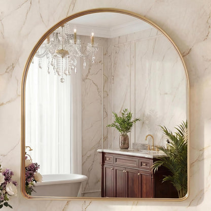 OLIXIS Arched Bathroom Mirror for Over Sink, 34x32 Inch Wall Mirror Arched Rounded Rectangle, Modern Wall Mount Vanity Mirror with Matte Metal Deep Framed, for Home Decor, Living Room, Black