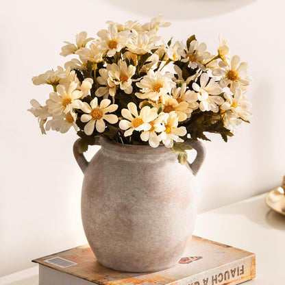 Dobbyby Ceramic Flower Vase 7.6 inch Farmhouse Rustic Vase Decorative Pottery Terracotta Vases for Home Decor Table Mantle Fireplace Living Room Bathroom Wedding Centerpiece (Whitewashed)