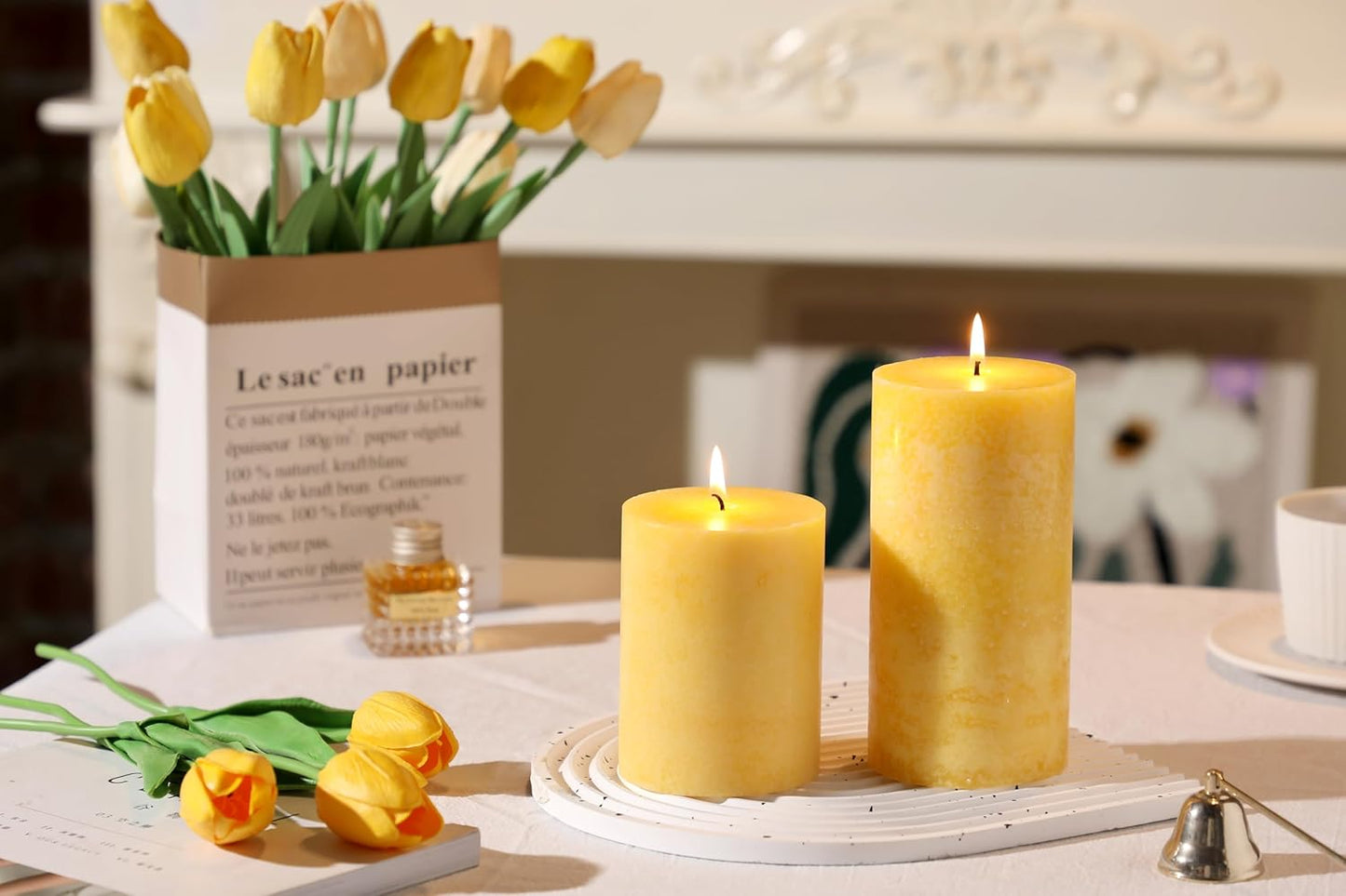 3x4 inch Green Pillar Candles Set of 3, Unscented Pillar Candle, Dripless and Smokeless Large Candles, Candle for Home Decor, Dinner Table,Weddings, Holidays