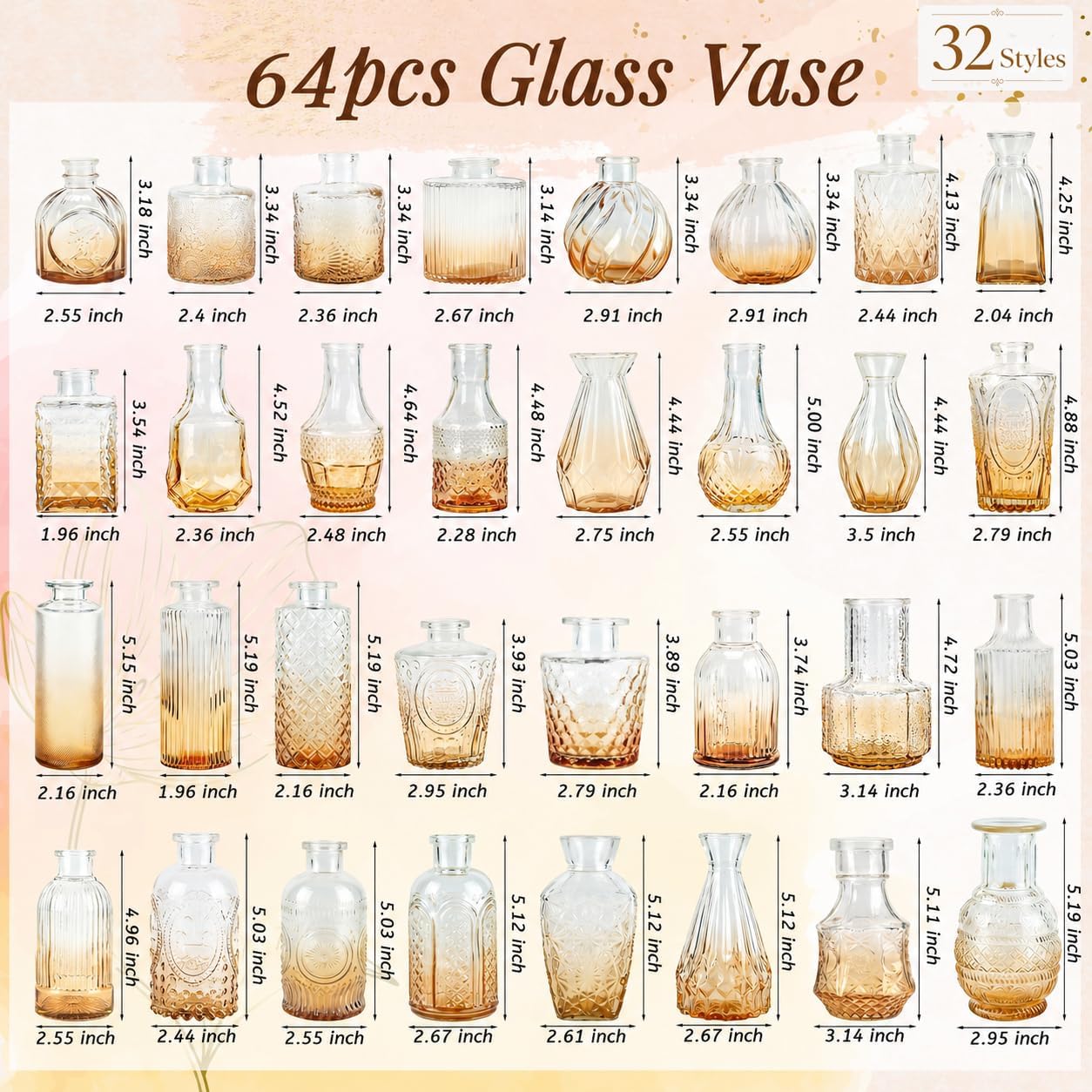 Der Rose Glass Bud Vases Set of 32 Small Clear Flower Vases for Rustic Wedding Centerpieces Table Decorations and Home Office Decor(Clear)