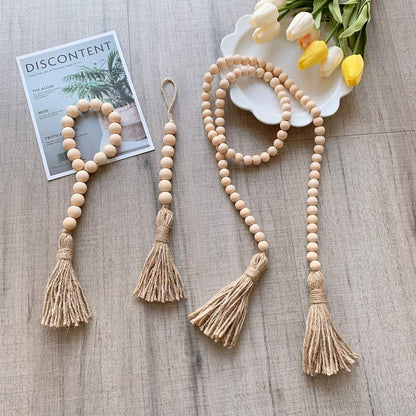 IMIKEYA Wooden Beads Garland: Farmhouse Wood Bead Garland with Tassels Boho Wall Hanging for Home Decor Tiered Tray Rustic Wood Prayer for Coffee Table Decor