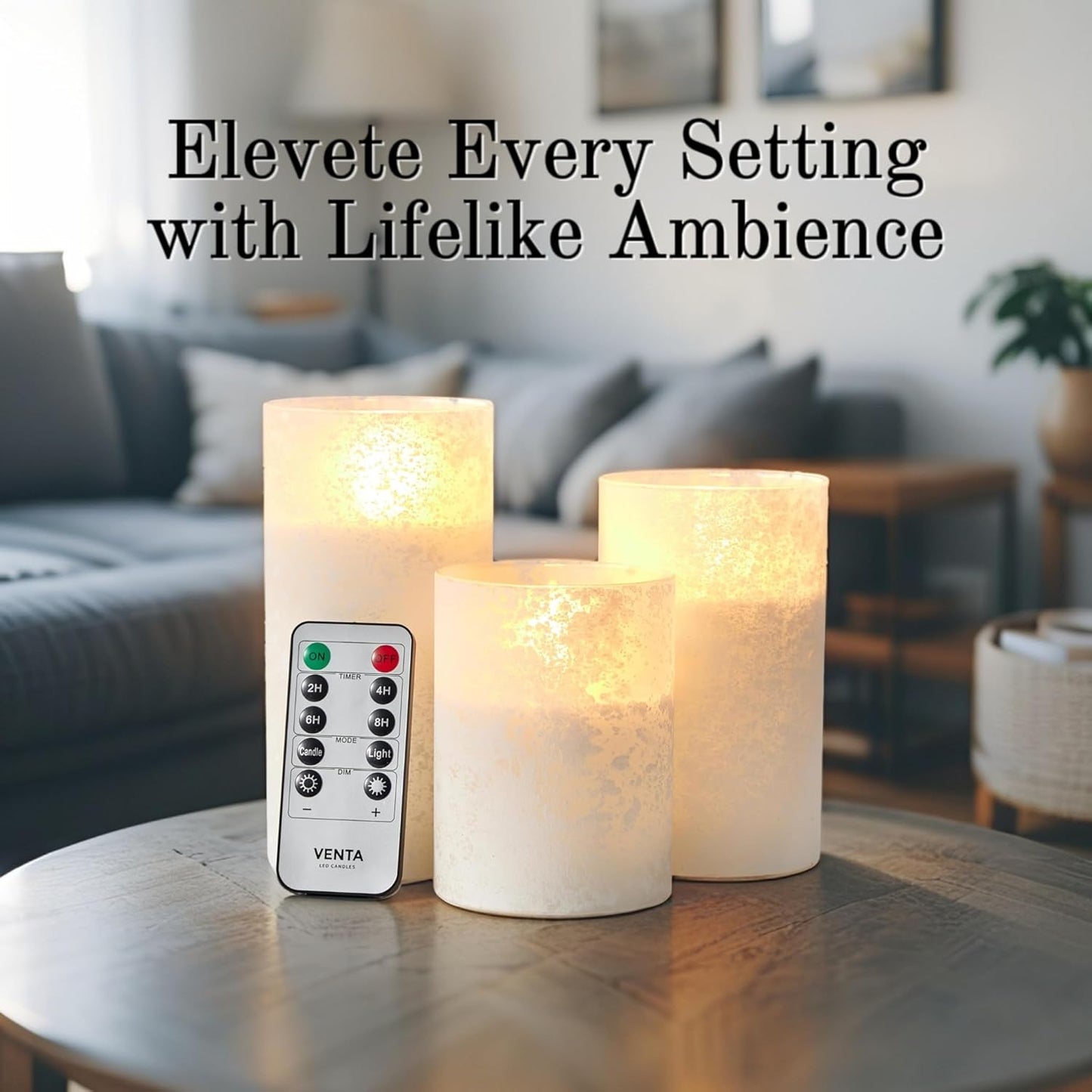 VENTA Set of 3 Warm Ivory Pillar Candles | Real Wax Battery Operated Candles with Flickering Flame | Timeless Year-Round Decor for Weddings, Mantels & Centerpieces