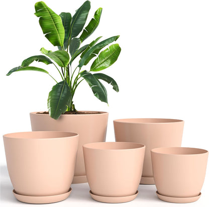 Utopia Home Plant Pots Indoor with Drainage Holes – Set of 5 White Plastic Flower Pots (7/6.6/6/5.3/4.8 Inch) – Modern Planters for Indoor Plants, Room & Office Décor, Great Stocking Stuffers