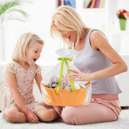 OIAHOMY Woven Basket, Gift Basket Empty with Gift Bags and Ribbons, Rope Baskets for Baby Showers, Storage Baskets with Handles for Nursery, Pet Toy Organizer - White
