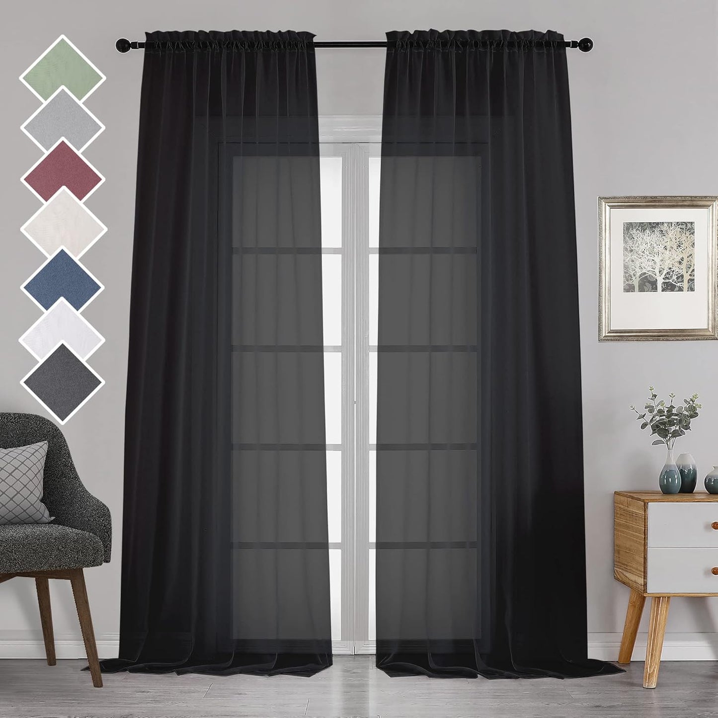 Chyhomenyc Sheer White Valances for Windows 2 Pack, Small Window Curtains for Living Room Bathroom Cafe Laundry Basement, Modern Top Dual Rod Pocket Voile Curtain, 42W x 14L inches, White - Colors B