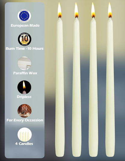 Hyoola Tall Taper Candles - 10 Inch Metallic Gold Unscented Dripless Taper Candles - 8 Hour Burn Time - 4 Pack
