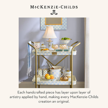 MACKENZIE-CHILDS Enamel Pedestal Serving Platter, Decorative Serving Dish for Food, Small, Black-and-White Courtly Check