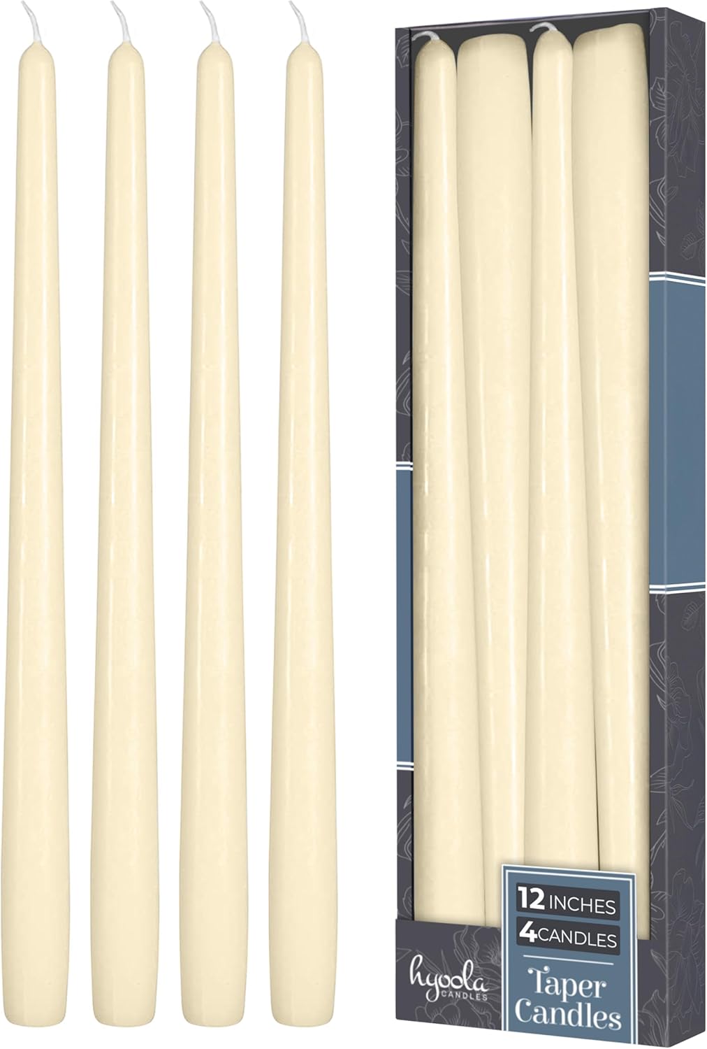 Hyoola Tall Taper Candles - 10 Inch Metallic Gold Unscented Dripless Taper Candles - 8 Hour Burn Time - 4 Pack