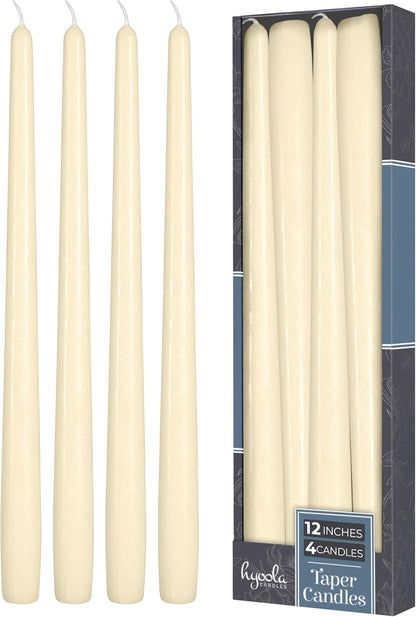Hyoola Tall Taper Candles - 10 Inch Metallic Gold Unscented Dripless Taper Candles - 8 Hour Burn Time - 4 Pack