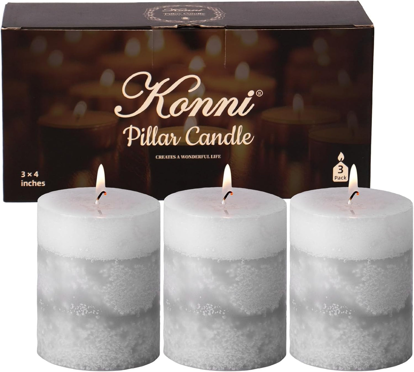 KONNI Coffee Layered Pillar Candles Set of 3, 3"x 4" Unscented Pillar Candles Bulk, 39 Hours Long Burning Candles, Smokeless&Dripless Round Candle for Wedding, Home Decoration, Parties, Spas, Dinner