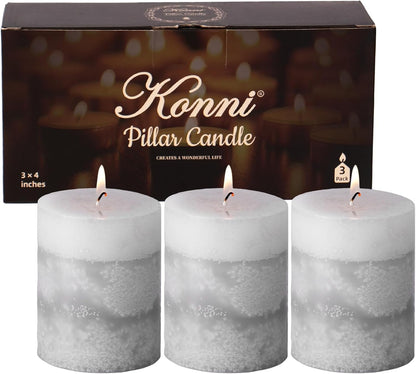 KONNI Coffee Layered Pillar Candles Set of 3, 3"x 4" Unscented Pillar Candles Bulk, 39 Hours Long Burning Candles, Smokeless&Dripless Round Candle for Wedding, Home Decoration, Parties, Spas, Dinner