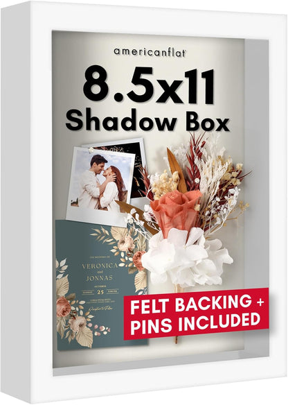 Americanflat 12x16 Shadow Box Frame with Polished Plexiglass - Silhouette Collection - Large Shadow Box Display Case for Tabletop and Wall Display - Black with Soft Felt Back