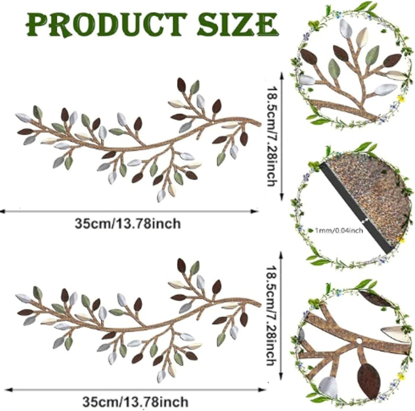 Hotop 2 Pieces Metal Tree Leaf Wall Decor Vine Olive Branch Leaf Wall Art Wrought Iron Scroll Sculptures Above the Bed, Living Room, Outdoor Decoration (Classic Style,Black)