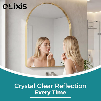 OLIXIS Arched Bathroom Mirror for Over Sink, 34x32 Inch Wall Mirror Arched Rounded Rectangle, Modern Wall Mount Vanity Mirror with Matte Metal Deep Framed, for Home Decor, Living Room, Black