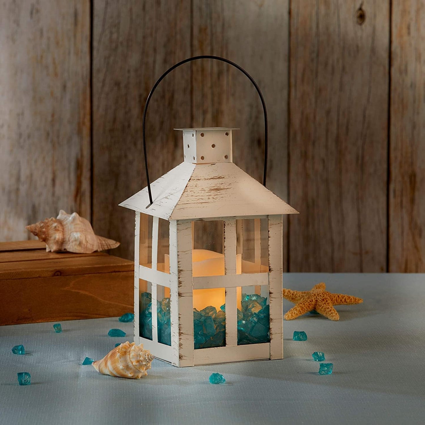 Kate Aspen Rustic Farmhouse Decor White Candle Holder Lantern Decorative (5 Inch), Wedding Decoration, Centerpiece Table Decorations, Home Decor, Shelf Decor, Fireplace Lantern