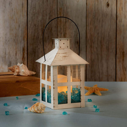 Kate Aspen Rustic Farmhouse Decor White Candle Holder Lantern Decorative (5 Inch), Wedding Decoration, Centerpiece Table Decorations, Home Decor, Shelf Decor, Fireplace Lantern