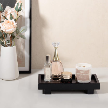 Decorative Tray Small Pedestal Stand Farmhouse Bathroom Decor Wooden Riser Display Stand for Vanity, Kitchen Countertop, Sink, 9.4 * 4.7 White