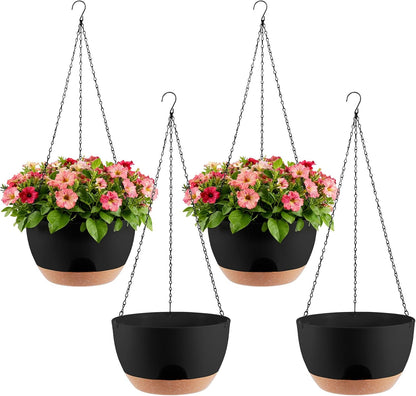 3-Piece Set of 10-Inch Hanging Planters with Automatic Watering System and Drip Tray, Includes Metal Chain, Suitable for Various Indoor and Outdoor Plants and Flowers, Green Brown