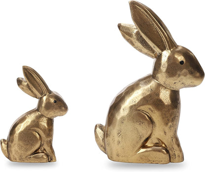 DN DECONATION Golden Polyresin Bunny Decor Rabbit Figurines, Easter Bunny Statue Set of 3 for Spring Tabletop Decor