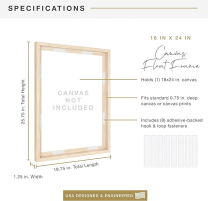 MCS Canvas Float Frames 8x10 Frame, Black Frame for Finished Canvases, Vertical & Horizontal Wall Hanging Frame with Adhesive for Canvas Paintings (1-Pack)