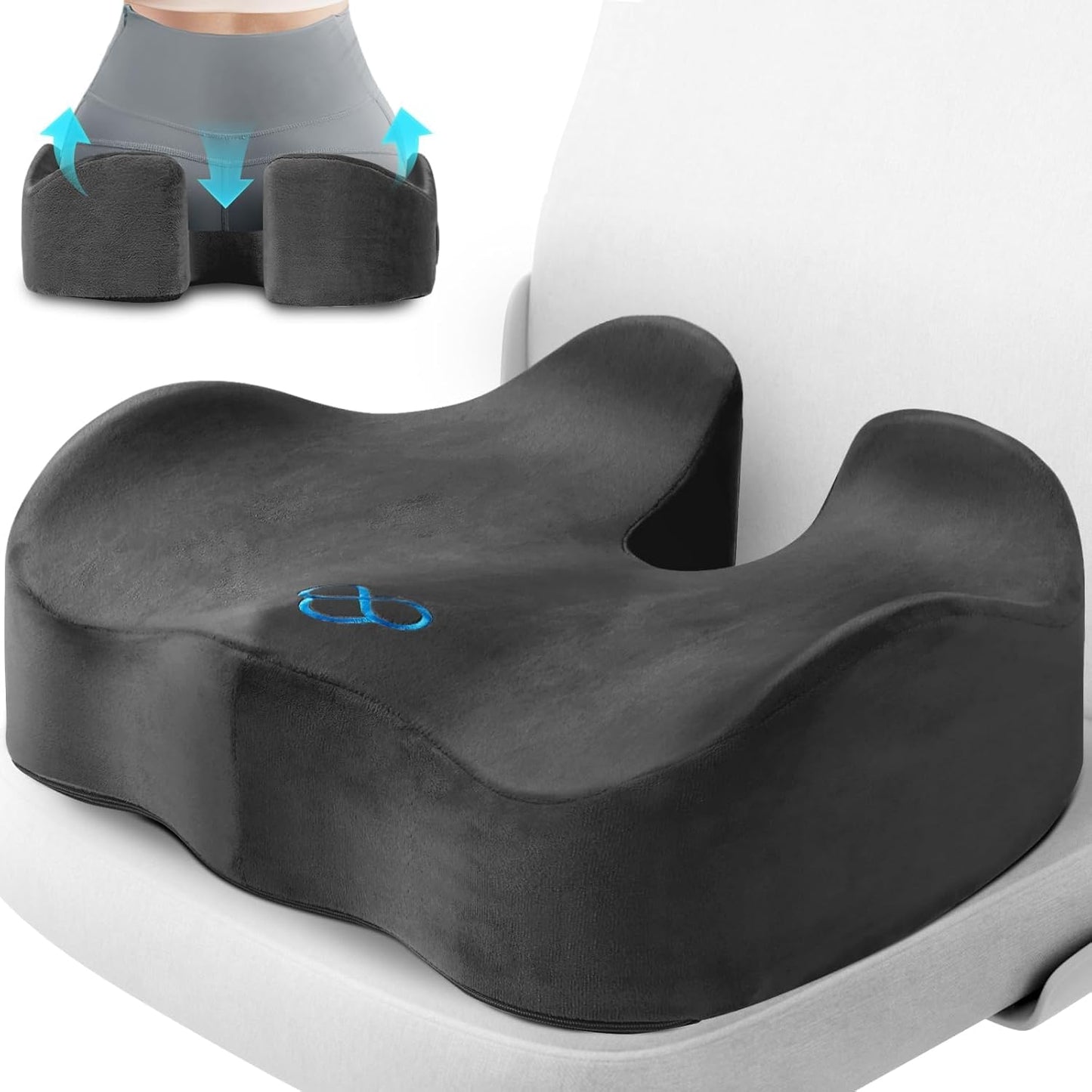 CushyOasis Seat Cushion, Gel Chair Cushions, Office Chair Cushions, Anti-Slip Bottom & Removable Cover Tailbone Pain Relief Cushion, Memory Foam Seat Cushion for Office, Wheelchair, Car (Black)