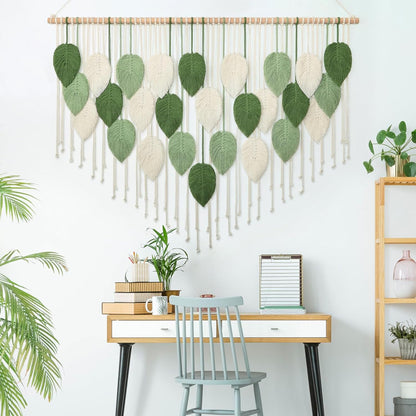 Weldomcor Large Macrame Wall Hanging Boho Home Decor, Handmade Bohemian Woven Leaves Macrame Tapestry Modern Aesthetic Chic Wall Art Decorations for Bedroom Living Room Nursery Office 39" W x 29.5" L