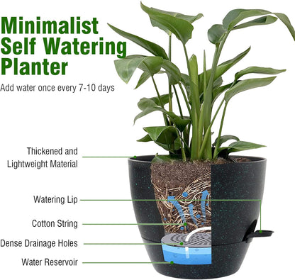 WSMKSZ 10/9/8 inch Self Watering Pots, Planter, Plant Pots with Mesh Drainage Holes for Indoor Outdoor Garden Plants, Plastic Flower Pots with Deep Reservoir for House Plants, Green with Brown