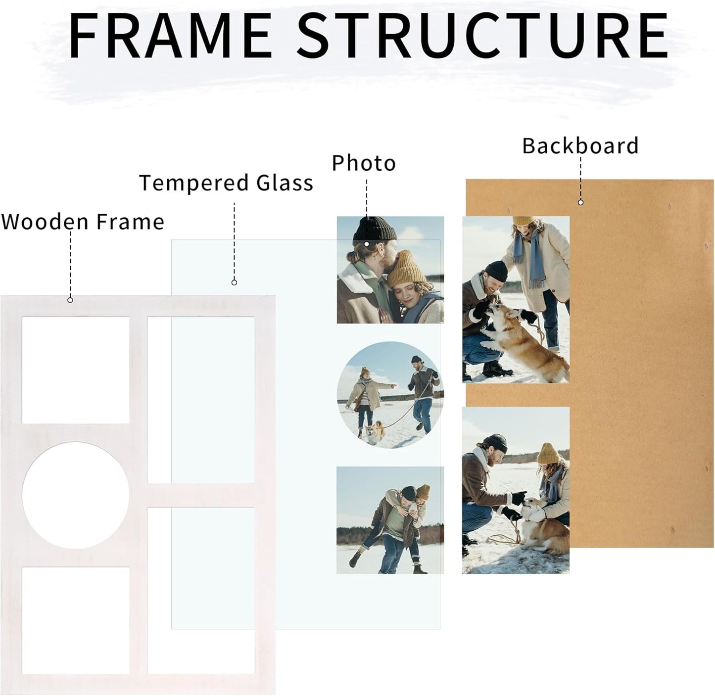 YESKAY 4x6 Picture Frame Collage for Wall Decor, Multiple Photo Collage Frames with Tempered Glass, 7-Opening for 4 x 6 Picture Frames, Rustic Brown, 1 Pack