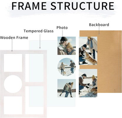 YESKAY 4x6 Picture Frame Collage for Wall Decor, Multiple Photo Collage Frames with Tempered Glass, 7-Opening for 4 x 6 Picture Frames, Rustic Brown, 1 Pack