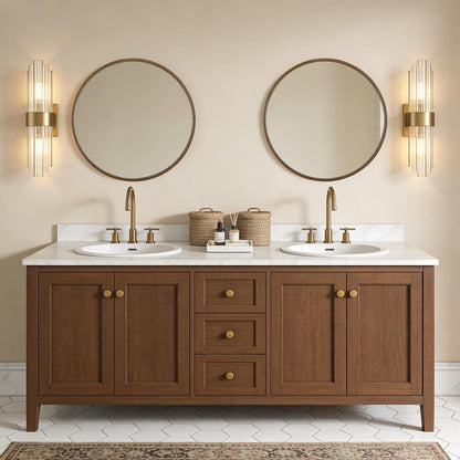 WallBeyond Wood Round Mirror with Wood Frame 24 inch Circle Wall Mirror for Bathroom Round Wall Mirror for Wall Decor, Vanity, Entryway Living Room (Walnut)