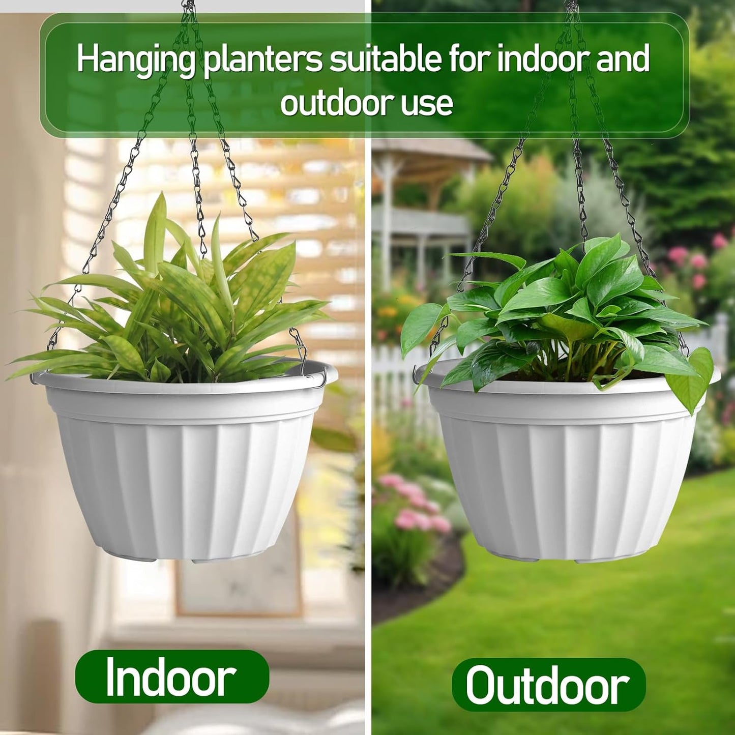 FGstyle Hanging Planters 10 Inch, 4 Pcs Self Watering Pots for Indoor Plants,Plastic Hanging Basket with Soil Elevator and 20" Chain for Home Garden Porch Balcony Patio Decor(Black)