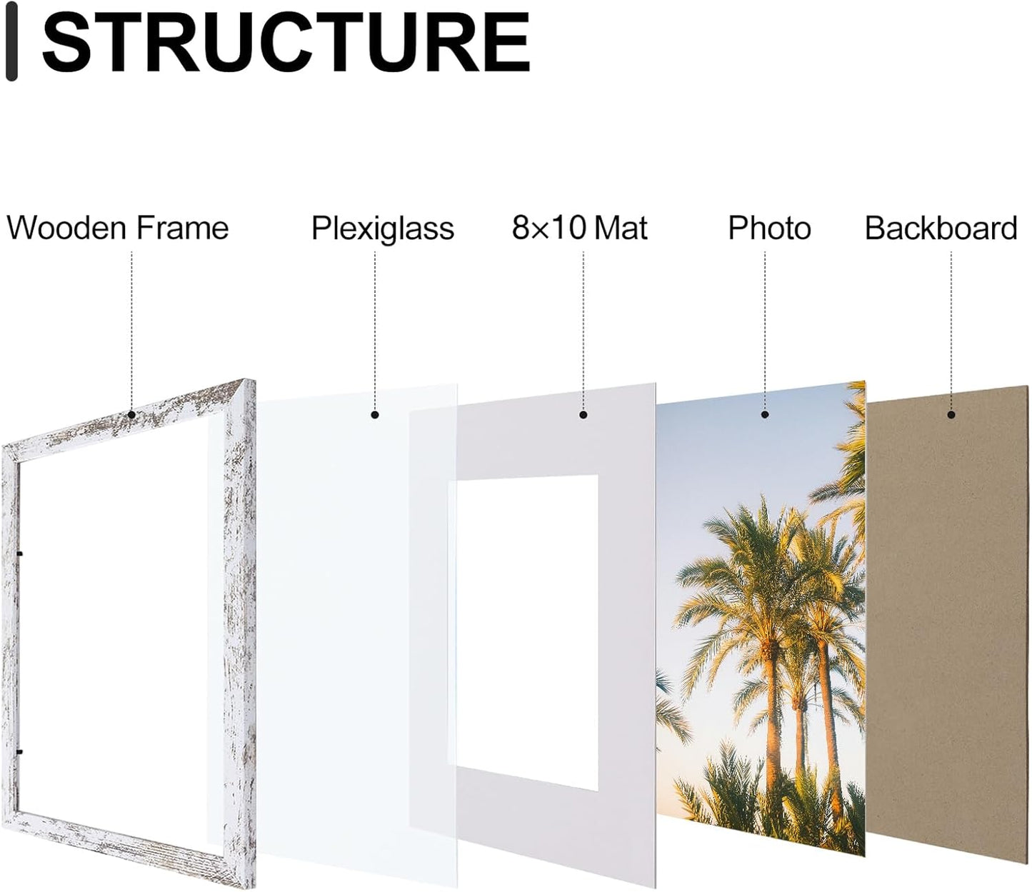 Vittanly 8x10 Picture Frames Set of 9, Shatter Resistant Plexiglass, Display 5x7 Pictures with Mat or 8x10 without Mat, Photo Frames for Wall or Tabletop, Engineered Wood, Black - Colors A