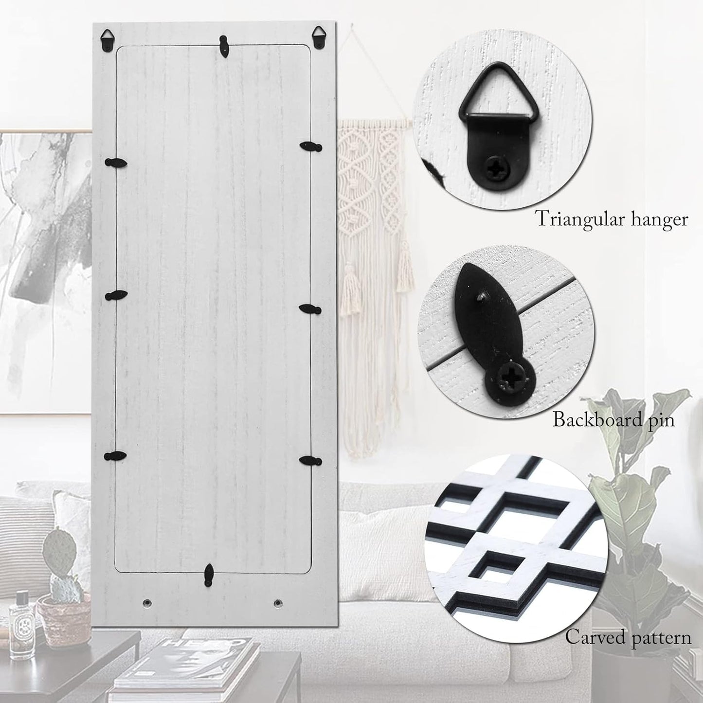 Wood Wall Sconce Candle Holder Set 2, Rustic Wall-Mount Candle Holders, Farmhouse Hanging Wall Décor, Carved Wood Frame, Mirrored Candle Holder (Distressed White)