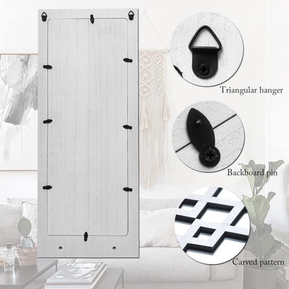 Wood Wall Sconce Candle Holder Set 2, Rustic Wall-Mount Candle Holders, Farmhouse Hanging Wall Décor, Carved Wood Frame, Mirrored Candle Holder (Distressed White)