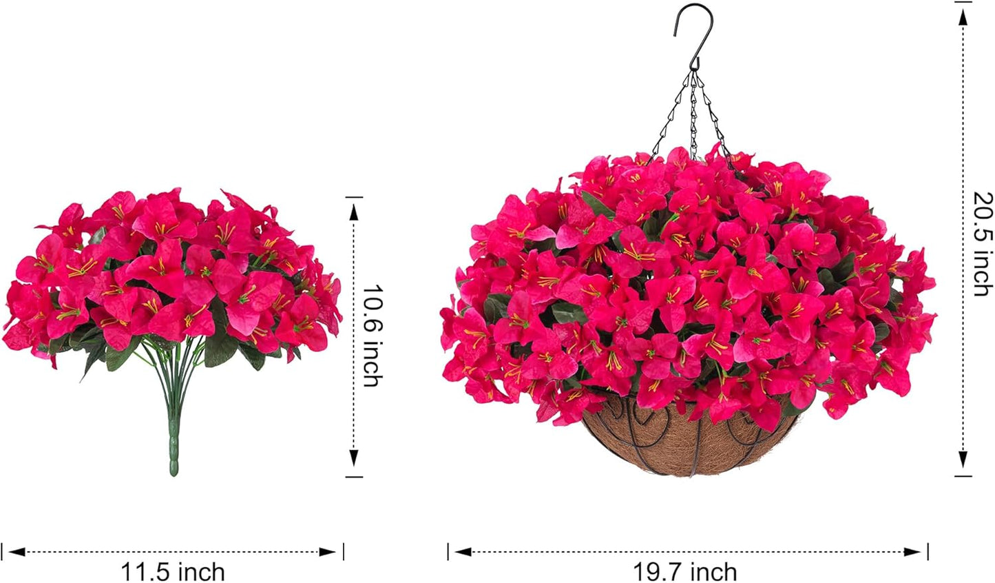 Artificial Hanging Flowers Faux Plants Basket for Outdoors Spring Summer Decor, Fake Silk Bougainvillea in Planter Outdoor Look Real UV Resistant Faux Flower for Outside Porch Patio Garden Home, White
