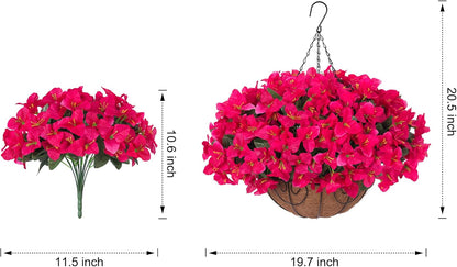 Artificial Hanging Flowers Faux Plants Basket for Outdoors Spring Summer Decor, Fake Silk Bougainvillea in Planter Outdoor Look Real UV Resistant Faux Flower for Outside Porch Patio Garden Home, White