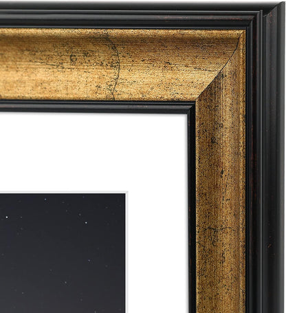 Golden State Art, 11x14 Photo Frame with Mat for Pictures 8x10 and Real Glass (Dark Gold Brown & Bronze Pewter Panel with White Color Mat, 1.25 Inch Frame Border)