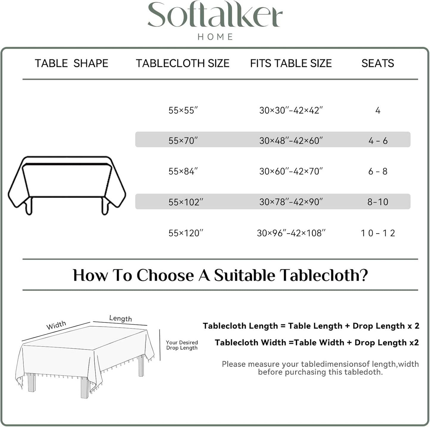 Softalker Outdoor Tablecloth Rectangle, Waterproof Linen Cotton Farmhouse Table Cloths with Tassel, Heavy Weight Wrinkle Free Boho Table Cover for Picnic Camping Dining - 55 x 70 Inch, Coffee Lines