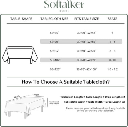 Softalker Outdoor Tablecloth Rectangle, Waterproof Linen Cotton Farmhouse Table Cloths with Tassel, Heavy Weight Wrinkle Free Boho Table Cover for Picnic Camping Dining - 55 x 70 Inch, Coffee Lines