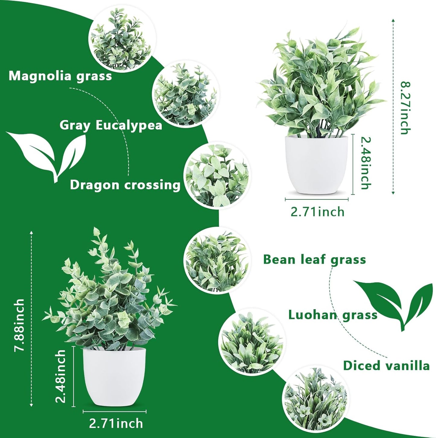 4pcs Fake Small Plants, Artificial Greenery Potted Plant for Home Office Decor, Small Faux Gray Grass Eucalyptus for Bathroom Plants Decoration, Mini Plant Potted Table Shelf Decoration