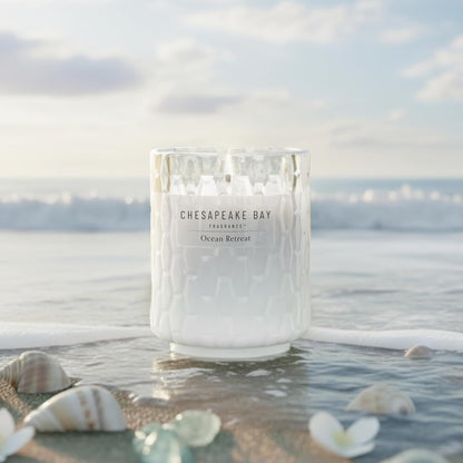 Chesapeake Bay, 11oz Marine Drift Scented Candle, Mood Evoking Fragrance, Textured Sea Glass-Inspired Jar, Premium Soy Blend Wax with Essential Oils, Coastal Fragrance for Home Décor or Gifting