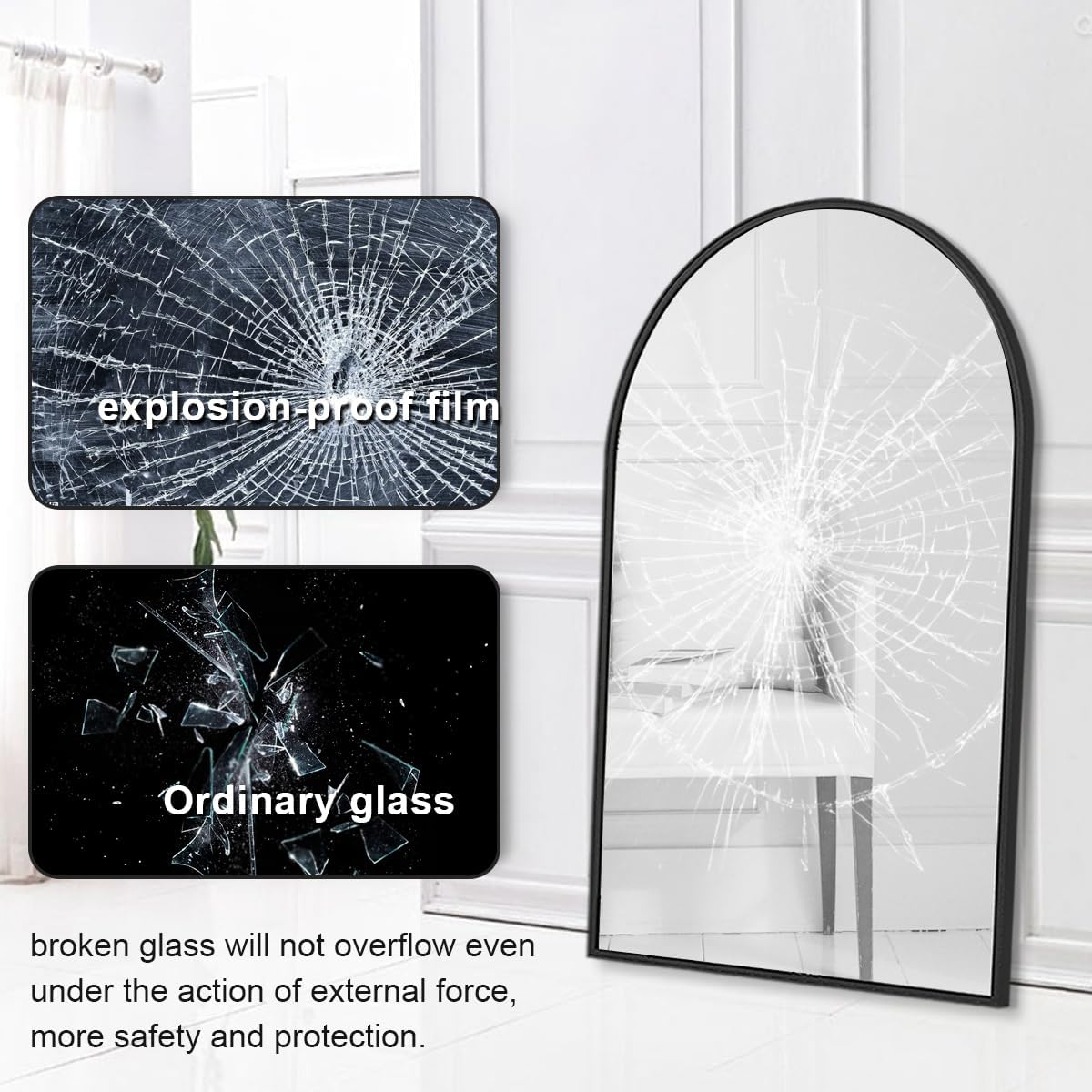 Dewfig 65"x 22" Arched Window pane Full Length Mirror, Wall Mirror, Floor Standing Mirrors, Farmhouse Long Full Body Mirrors Wall Mounted for Living Room, Bedroom, Entryway, Fireplace, Black