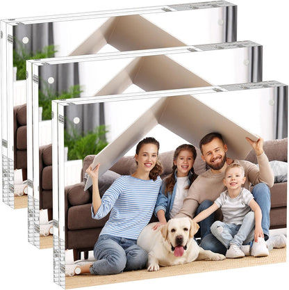 AITEE 4x6 Acrylic Picture Frames 3 Pack, 20% Thicker Block, Clear Picture Frames Freestanding Double Sided Magnetic Acrylic Lucite Frameless Transparent Square Frame Gift for Desktop Display