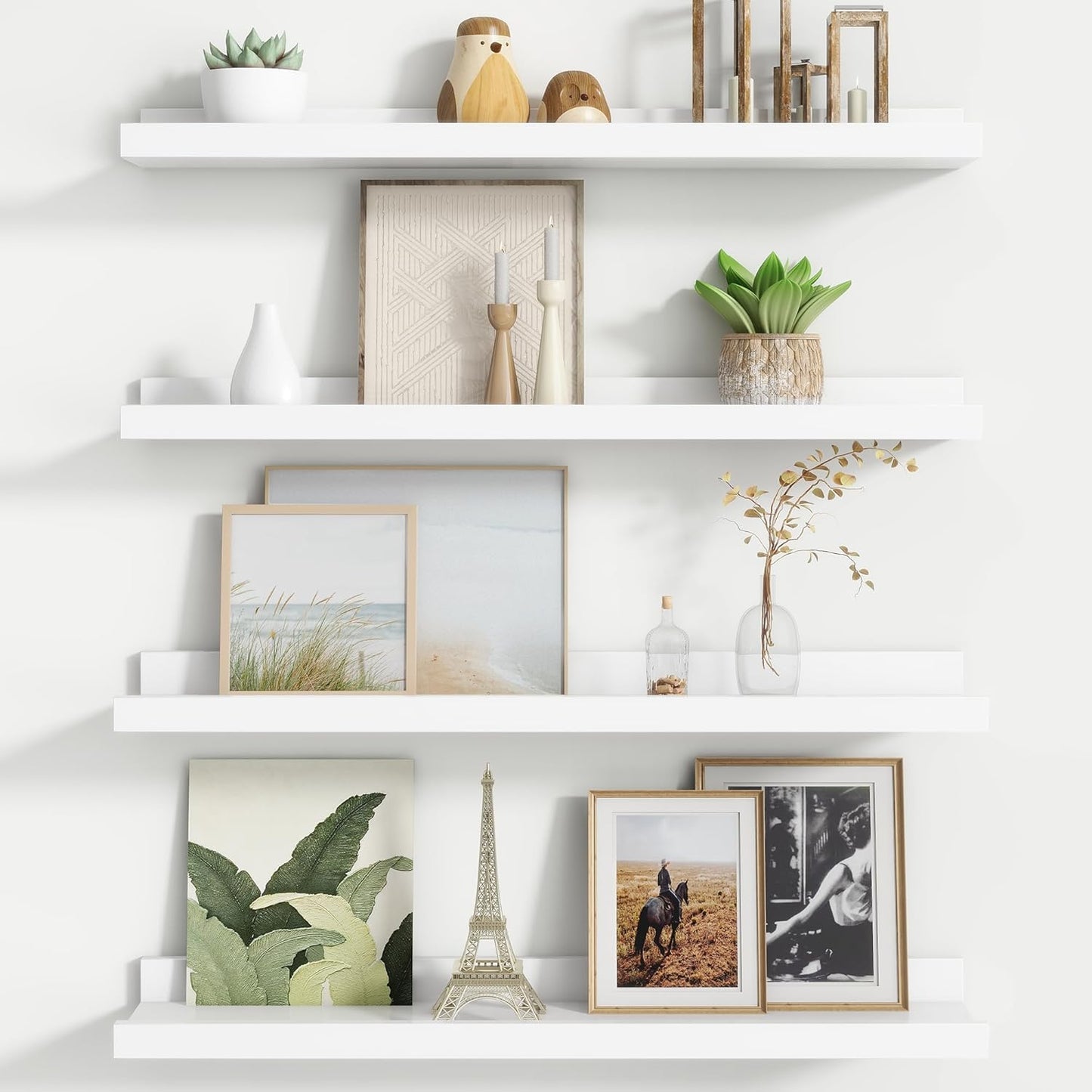 FLYJOE Floating Picture Ledge Shelves for Wall Set of 4, 48 Inch Wall Shelves with Lip Long Large Nursery Book Shelf for Toys Storage Kids Bookshelf Wall Mounted Living Room Bedroom Decor Frames