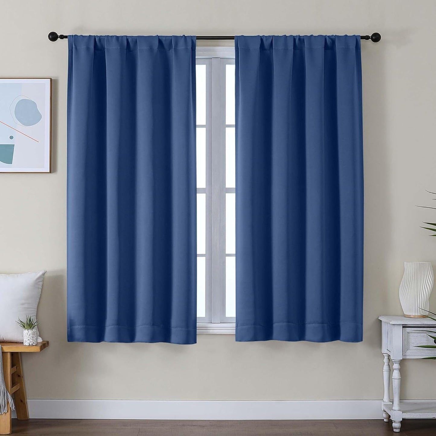 Simplebrand Ava Sage Green Blackout Curtains for Bedroom 63 Inch Length 2 Panels Set, Solid Thermal Insulated Energy Saving Rod Pocket Window Treatment Curtains Blackout Drapes, W40 x L63 Inch, Sage - Colors A